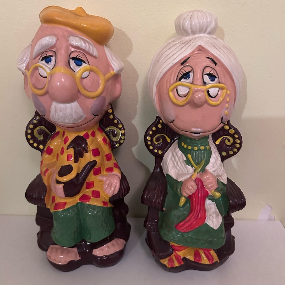 Vintage Charming Elderly Couple Figurines, retirement banks